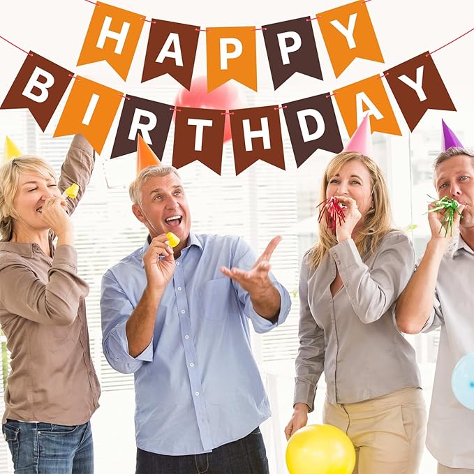 Brown Happy Birthday Banner Sign Birthday Bunting Banner Garland for Kids Girl Woman Birthday Tea Party Decorations Bunting Flag Party Supplies