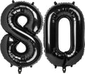 Black Number 80 Balloon 40 inch, 80 Number Balloons, 80th Black Birthday Decorations, 80 Year Old Women Men Party Supplies