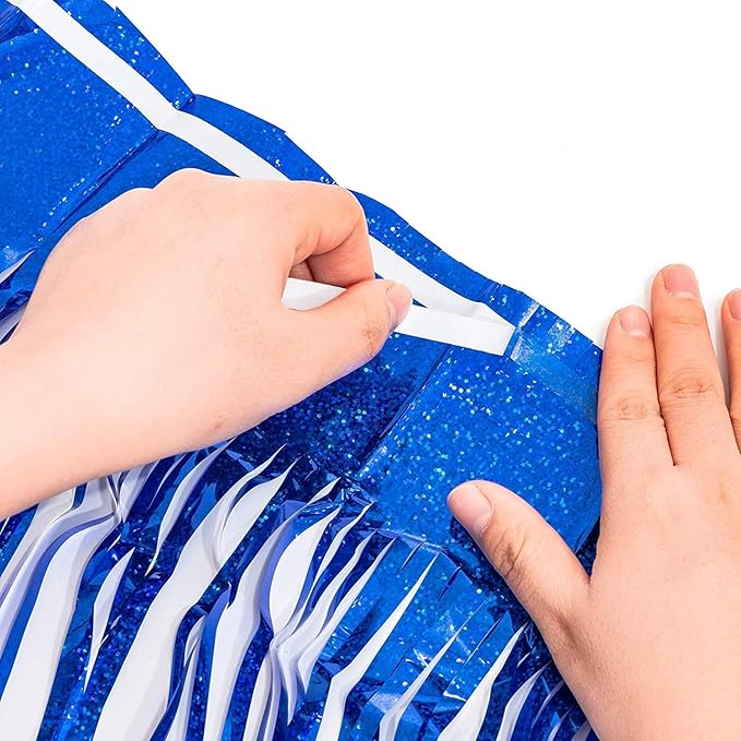 BRAVESHINE Blue Tinsel Foil Fringe Curtains - 2Pcs 3.2x8.2 ft Metallic Holidays Photo Backdrop for Boys Men Birthdays Homecoming Bachelor Bachelorette Engagement Sea Theme Ramadan Party Decorations