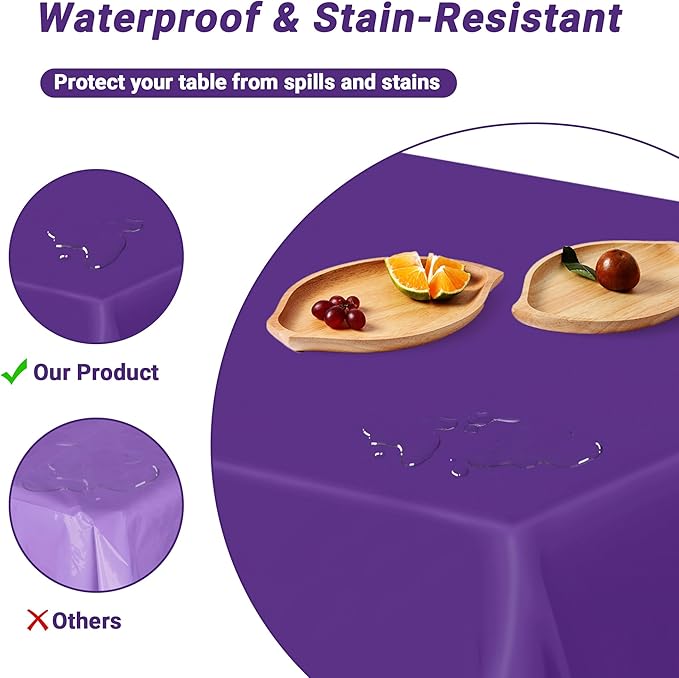 QZYL 4 PCS Plastic Table Cloth, 54" x 108" Purple Picnic Table Cover, for 6 to 8 Foot Tables, Rectangle Tablecloth for Birthday, BBQ, Wedding and Party Decorations, Indoor Outdoor Home Essentials