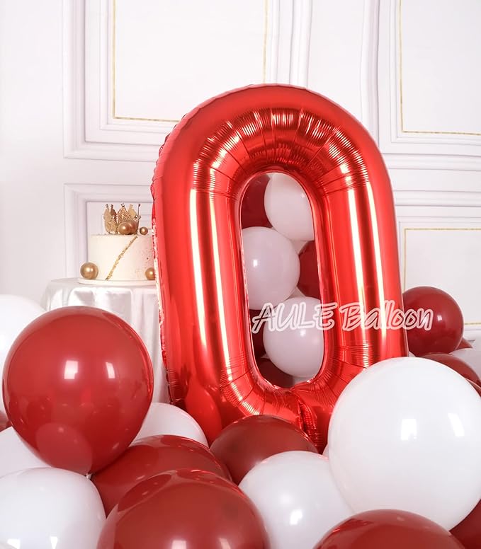 AULE 40 Inch Big Red 0 Balloon Number Large Foil Helium Number Balloons 0-9 Jumbo Giant Happy 0th Birthday Party Decorations for Boy or Girl Huge Mylar Anniversary Party Supplies