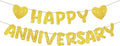 Fulmoon Happy Anniversary Banner Glitter Happy Anniversary Decorations Wedding Party Banner Romantic Decorations No DIY Pre-strung for Wedding Party Birthday Door(Gold)