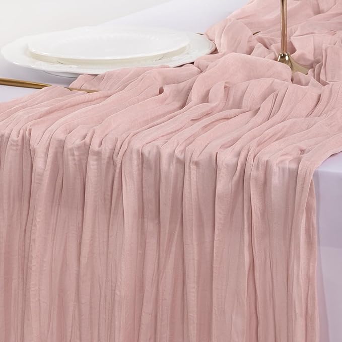 Socomi Pink Cheesecloth Table Runner Easter Spring Boho Rustic Gauze Dusty Pink Farmhouse 120 inch 10FT Cheese Cloth Runner for Wedding Party Baby Shower Birthday Home Decor Holiday Decorations
