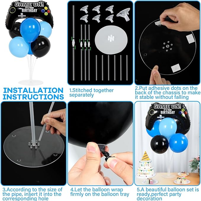 Video Game Birthday Party Balloons Stand Kit 2 Sets with 2 Game Handle Foil Balloons Black Blue Balloon Centerpiece for Tables for Boy Girl Gamer Gaming Night Birthday Baby Shower Party Decoration
