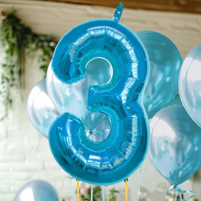 40 Inch Large Blue Number Celebration and Decoration Balloon for Birthday Parties, Graduations, Anniversaries, Weddings, Photo Shoots, Special Events - Helium Foil Mylar (Blue Number 3)