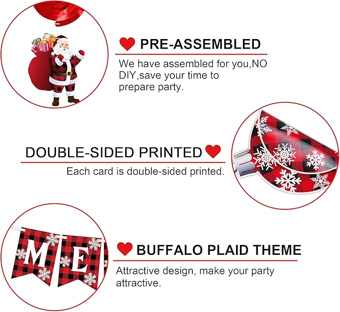 Christmas Hanging Swirls Decorations - NO DIY - Buffalo Plaid Merry Christmas Banner Christmas Ceiling Hanging Streamers, Xmas Hanging Decorations Indoor for Office Christmas Holiday Party Decorations
