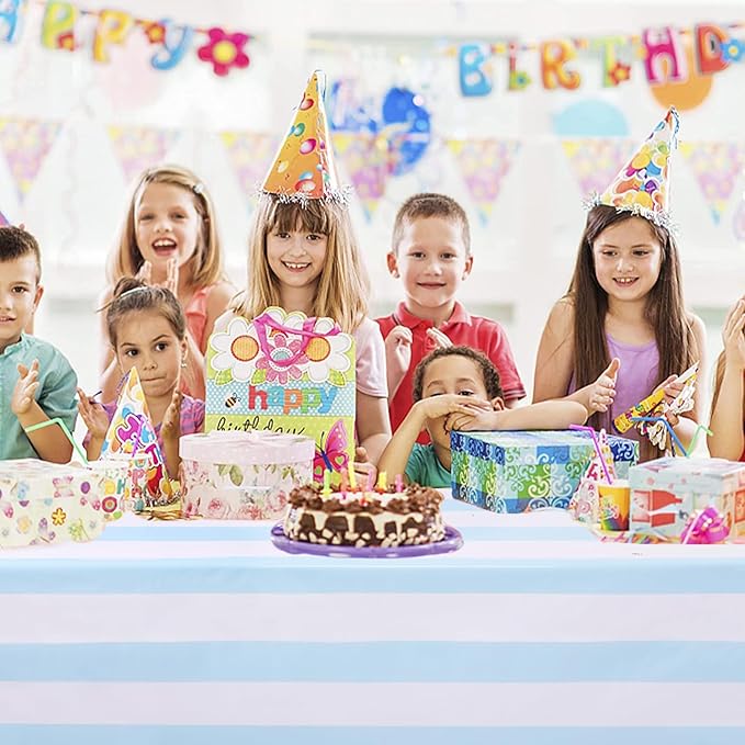 Kesfey 6 Packs Light Blue and White Vertical Striped Table Cloth 54 x 108 Inches Bluey Stripe Table Cover Disposable Plastic Beach Tablecloths Waterproof Rectangle Picnic Tablecover for Birthday Party