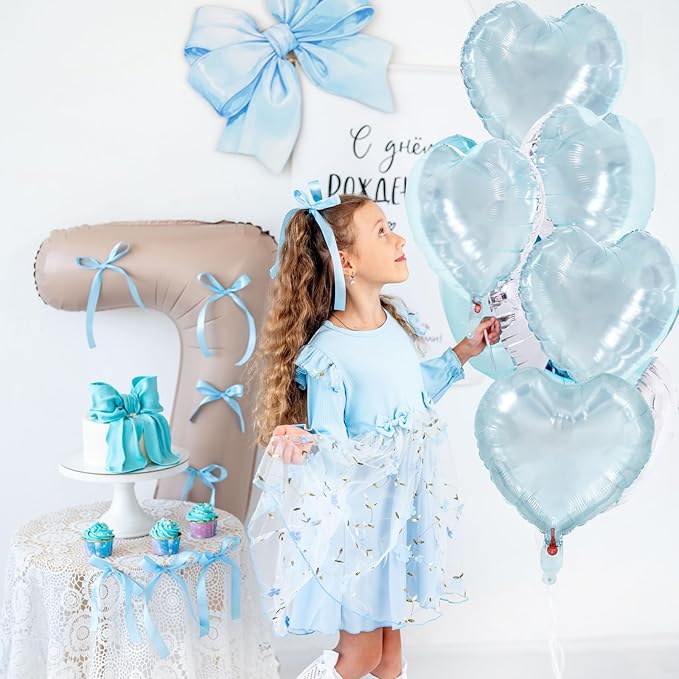 TONIFUL 30Pcs 18 Inch Light Blue Balloons Iridescent Blue Heart Shape Foil Mylar Banners Decoration for Birthday Valentine's Day Wedding Bridal Shower Anniversary Engagement Party Supplies
