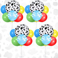 4 Sets Cartoon Birthday Party Decorations Table Centerpiece Red Yellow Blue Green Balloon Stand Kit with Cloud Cow Print Foil and Latex Balloon for Baby Shower Farm Animals Wedding Supplies