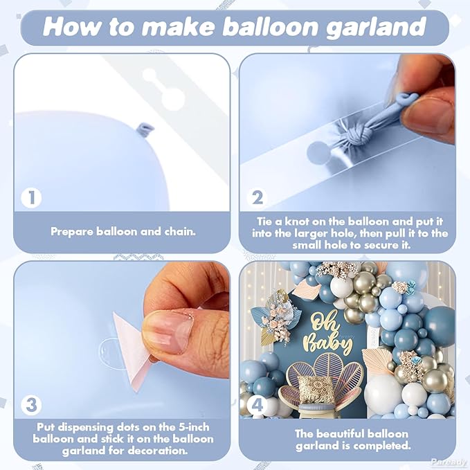 Dusty Blue Balloon Arch Kit, 120pcs Blue White Balloon Garland Kit, Metallic Sand Gold Balloons Different Sizes For Baby Shower Birthday Engagement Party Wedding Bachelorette Bridal Shower Decor