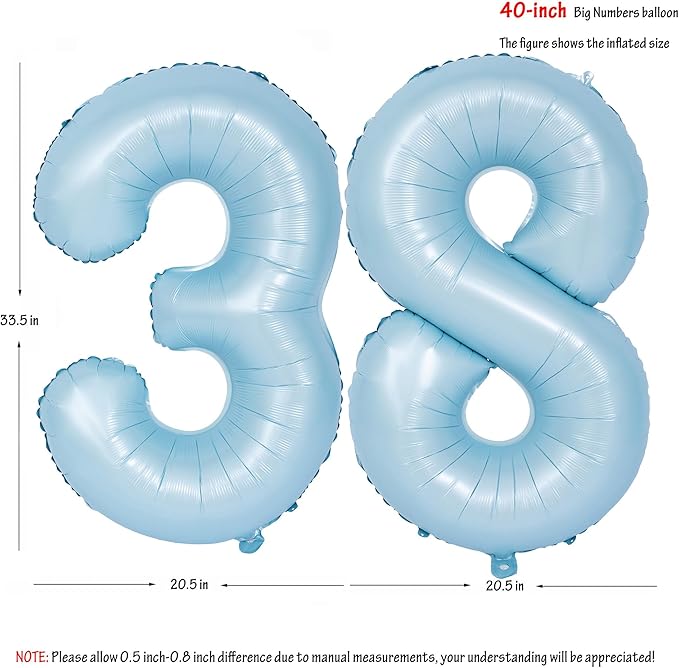 40 In Matte Blue Number Balloons Helium Foil Mylar Balloon Birthday Party banquet Decoration Digital 38