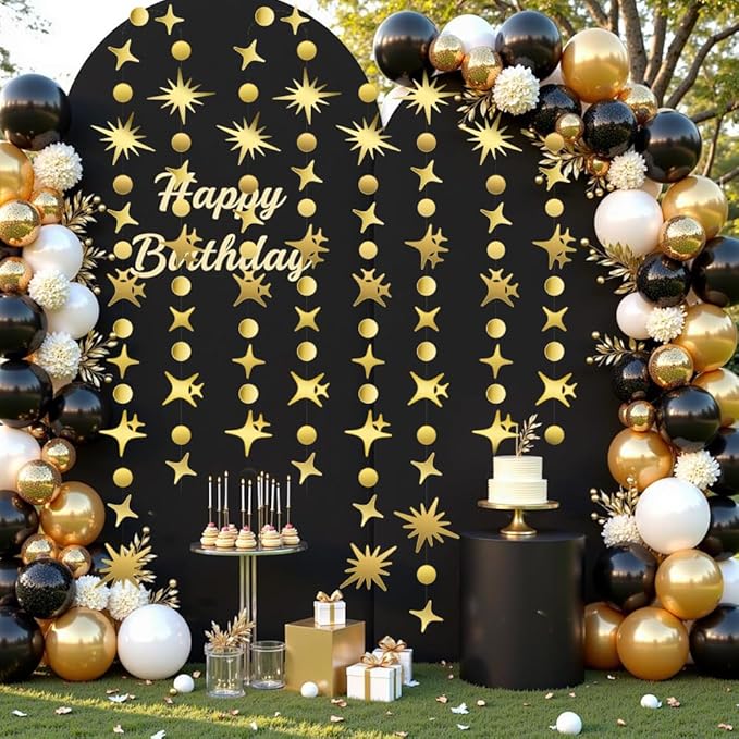 Glitter Star Garlands Decorations, 46Feet Star Paper Garland Banner, Circle Dot Star Hanging Streamers for Valentine's Day Wedding Birthday Anniversary Ramadan Graduation Party Supplies Decorations