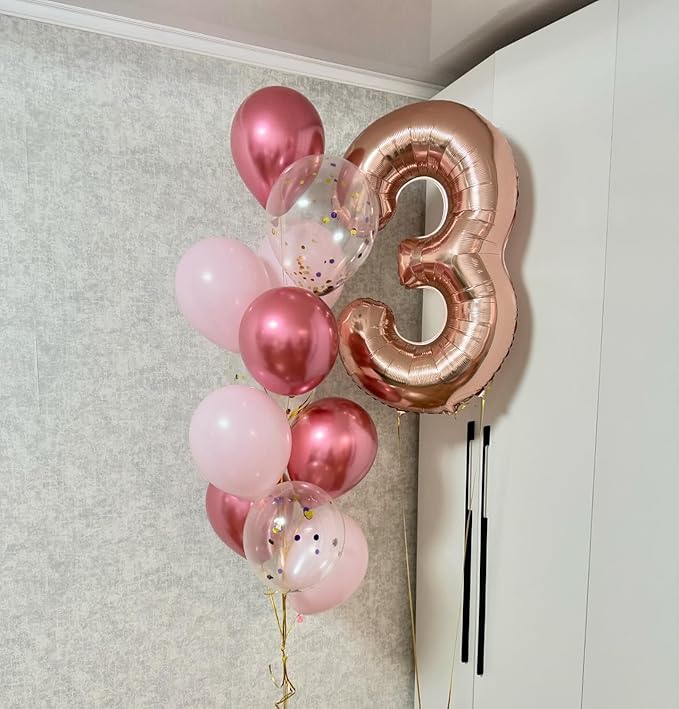 Rose Gold Number 17 Balloon 40 inch, 17 Number Balloons, 17th Birthday Decorations for Girls Boys, 17 Year Old Rose Gold Party Supplies