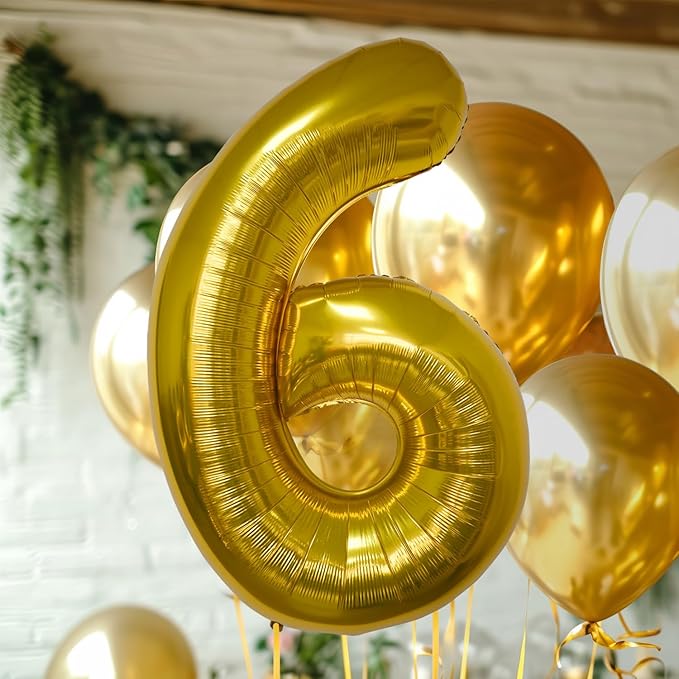 40 Inch Large Gold Number Celebration and Decoration Balloon for Birthday Parties, Graduations, Anniversaries, Weddings, Photo Shoots, Special Events - Helium Foil Mylar (Gold Number 6)
