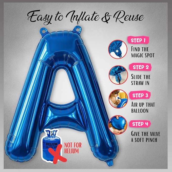 [52pcs] Blue Letter Balloons - 2 Full A-Z Sets For Blue Letter Balloon Banner | Alphabet Ballons | 16 inch Foil Ballon | Customized Name Balloon Letters for a Birthday, Graduation, Wedding Baby Shower