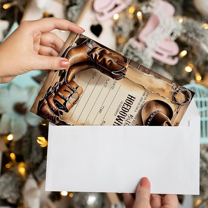 Western Hoedown Birthday Invitations, Retro West Boots Birthday Invitation with Envelopes for West Lovers, 20 Double-Sided Fill In Invitations with Envelopes, Birthday Party Favor & Supplies