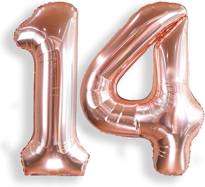 AULE 40 Inch Large 14 Balloon Numbers Rose Gold Big Foil Number Balloons Giant Helium Happy 14th Birthday Party Decorations fo Girl Huge Mylar 41 Anniversary Supplies