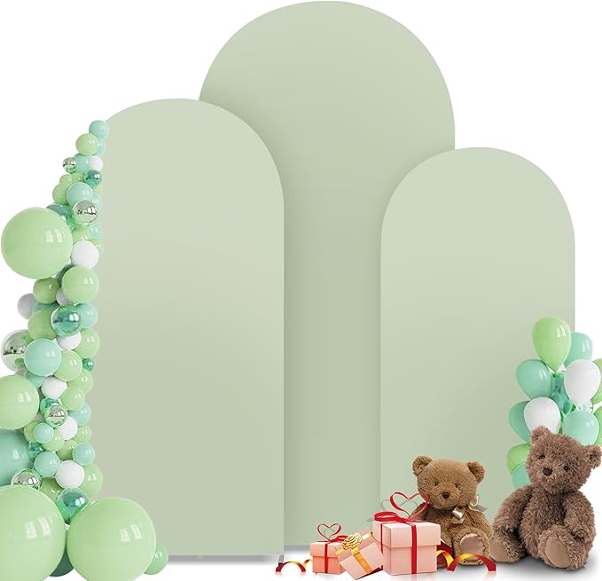 3-Piece Arch Backdrop Cover, Stretchy Spandex Wedding Arch Covers 4FT, 5FT, 6FT for Round Chiara Arch Stand, Green Arch Cover for Photo Background Happy Birthday Party Banquet Ceremony Decor