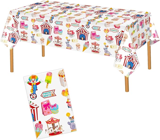 Hxezoc 54 x 108 Inch Circus Party Tablecloths Disposable Plastic Carnival Table Cover for Carnival Birthday Party Decorations Outdoor Indoor Supplies