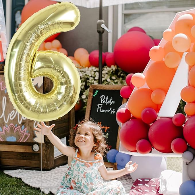 TONIFUL 40 Inch Light Gold Large Numbers Balloon 0-9 Birthday Party Decorations,Foil Mylar Big Number 6 Balloon Digital 6 for Birthday Party,Wedding, Bridal Shower,Engagement,Graduations,Anniversary