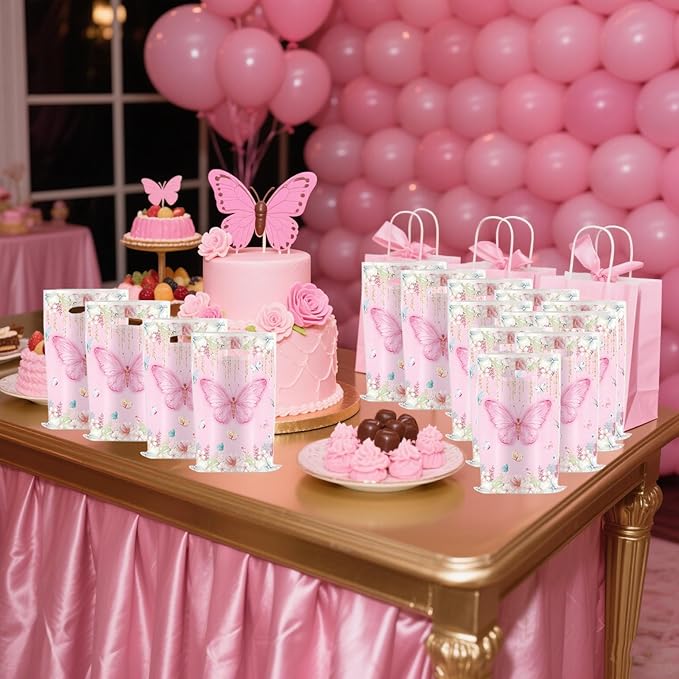 YYaaloa 30pcs Pink Goodie Bags Party Favor Plastic Candy Gift Bags Bulk for Birthday Baby shower Return Gift (Butterfly B 30pcs)