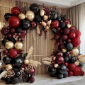 Burgundy Black Gold Balloon Garland Double Stuffed Dark Red Gold Maroon Black Balloon Arch Kit for Birthday Graduation Anniversary Prom Party Decoration