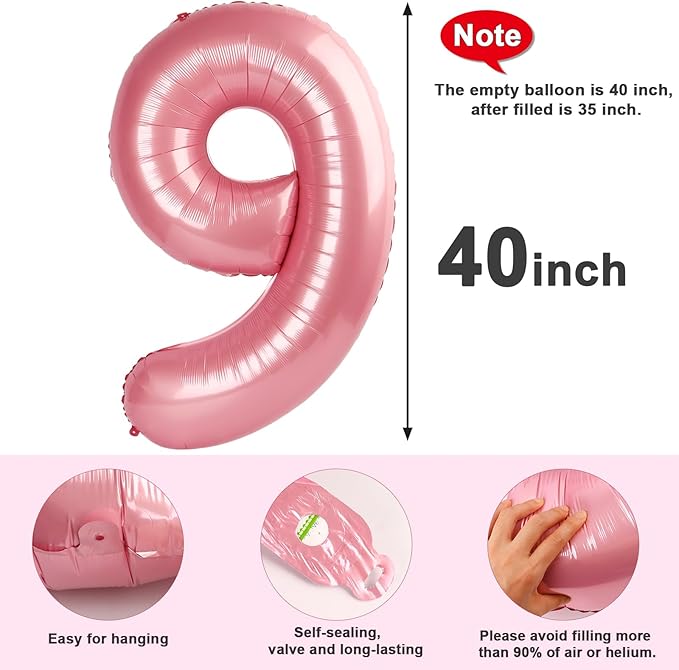 40 Inch Pearl Pink Numbers 9 Balloon, Balloons Decorations for 9 19 90 Birthday Party, Engagement, Wedding, Graduations, Photo Shoot Supplies