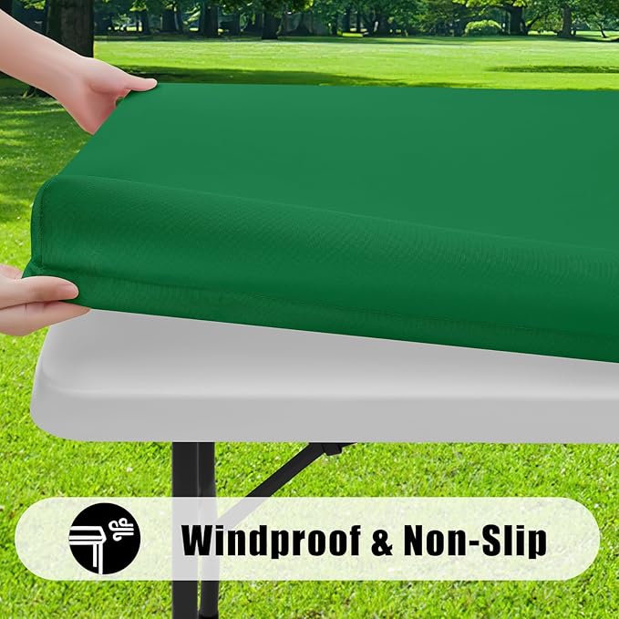 Smiry 2 Pack Rectangle Picnic Table Cloth, Waterproof Elastic Fitted Tablecloths, Washable Polyester Rectangular Patio Table Cover for Camping, Indoor and Outdoor (Hunter Green, 30"x48")