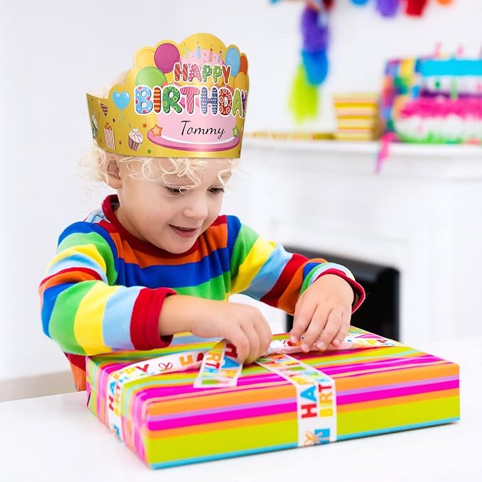 Yunsailing 36 Pcs Happy Birthday Crowns for Kids Paper Birthday Hat Crowns for Classroom Gifts Kids' Party(Pink, Yellow, Blue)
