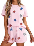 VILOVE 4th of July 2 Piece Sequin Outfits Women 250 Anniversary Usa Shirts and Short Sets Casual Patriotic Shirt Summer Set