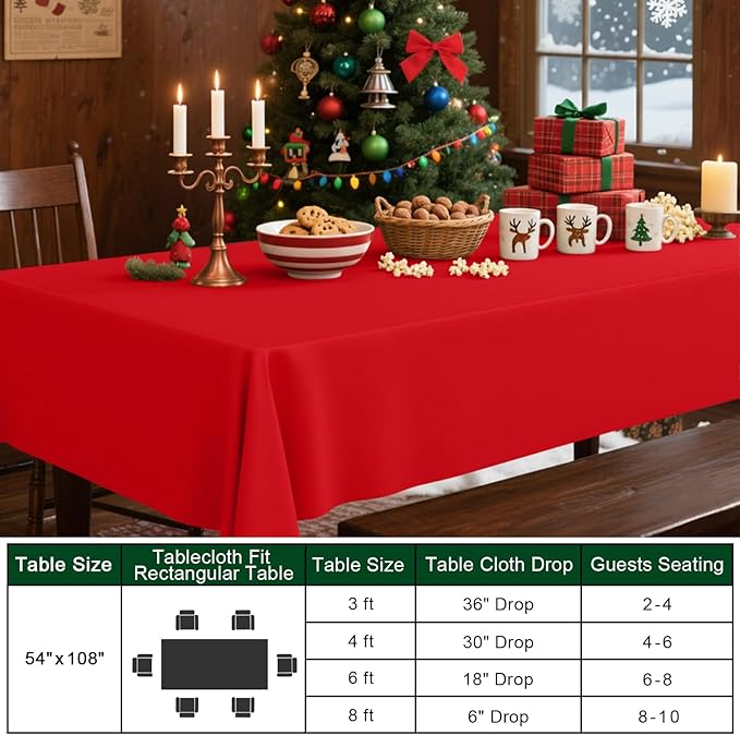 Smiry Disposable Table Cloth - 12 Pack, 54 x 108 Inch Waterproof Rectangle Tablecloths for Parties, Decorative Plastic Table Cover, Leakproof & Sturdy, Red
