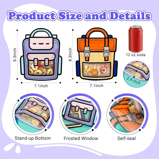 Muitcdo 30 PCS Bulk Gift Goodie Bags for Kids Birthday Party, Small Children Party Favor Bags with Stand-up Bottom, Grip Seal Students Cute Treat Snack Candy Bags for Back to School, Classroom, Travel