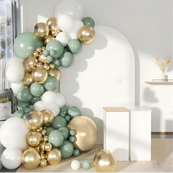 Spring Balloon Garland Arch Kit 160Pcs Sage Green White and Gold Latex Balloons for Baby in Bloom Baby Shower Woodland Jungle Safari Wedding Birthday Party Decoration