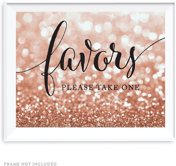 Andaz Press Wedding Party Signs, Glitzy Rose Gold Glitter, 8.5x11-inch, Favors, Please Take One, 1-Pack, Bokeh Colored Party Supplies