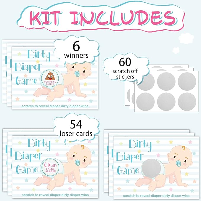 Geyee 60 Pieces Baby Shower Scratch off Game Funny Raffle Cards Baby Shower Party Games Decorations Cute Activity for Activity and Idea for Boy Girl(Nude Color)