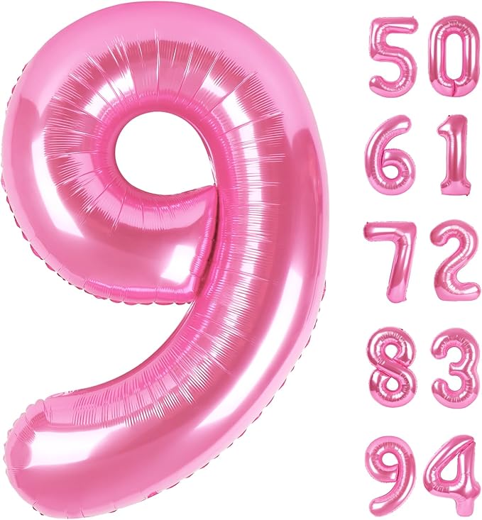 Pink 9 Balloon, Number Balloons 40 Inch, 9th Giant Birthday Decorations for Girls, 19th 29th Party Decorations Supplies, Number 9 Balloon