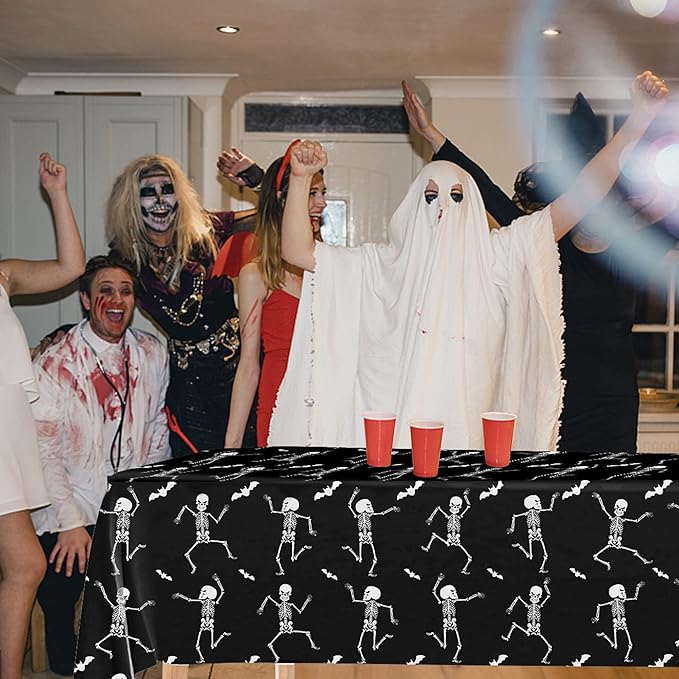 Iceyyyy 6 Packs Disposable Halloween Tablecloth - 54" x 108" Plastic Waterproof Halloween Tablecover, Rectangular Halloweens Skeleton Table Cover for Ghost Themed Party Home Decor