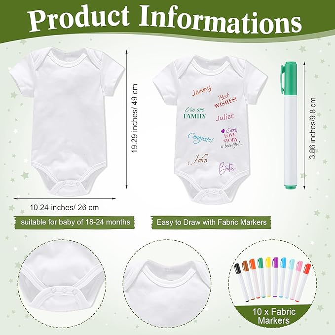Qunclay 12 Pcs Baby Shower Game Decor with White Unisex Bodysuit Wooden Sign Tabletop Decor and Marker for Guests(Safari)