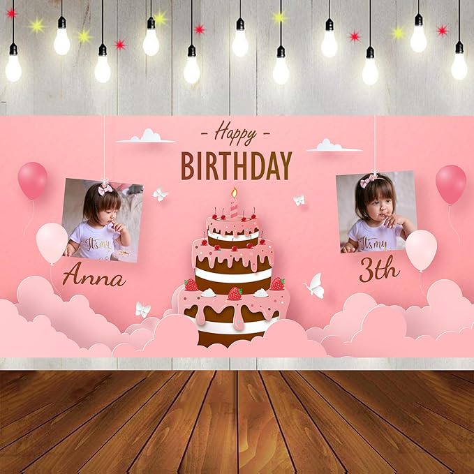 Custom Happy Birthday Banner Personalized Banners and Signs with Photo Name for Women Men Kids Party Decorations Supplies Indoor Outdoor Birthday Gifts Style 22