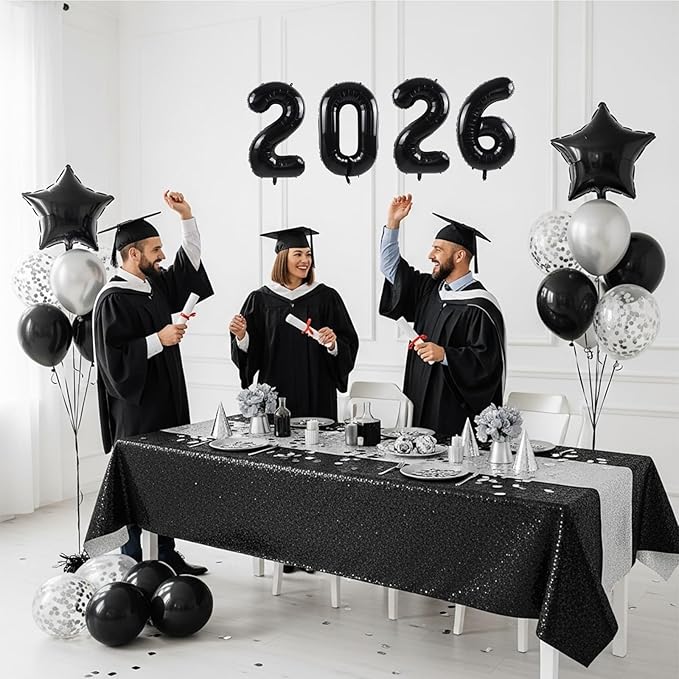 TONIFUL Number Balloons 16 Inch Black 2 Set 0-9 Number Mylar Foil Balloons 20 Pcs Custom digitalal for 2026 New Year Eve Birthday Party Engagement Graduations Anniversary Baby Shower Decor