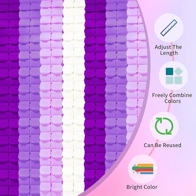 Purple Birthday Party-Decorations for Women - Purple White Lavender Party Decor Garland Paper Banner Streamers Baby Bridal Shower Graduation Wedding Engagement Bachelorette 4-Leaf Clover Garsellen