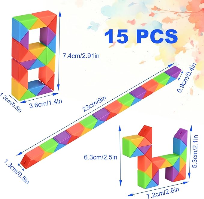 GOLDGE 24 Pack Mini Fidget Snake Cube Puzzle Toys - Party Favors & Goodie Bag Fillers for Kids & Teens - Rainbow Colors - Bulk Birthday & Back to School Gifts - Stocking Stuffers