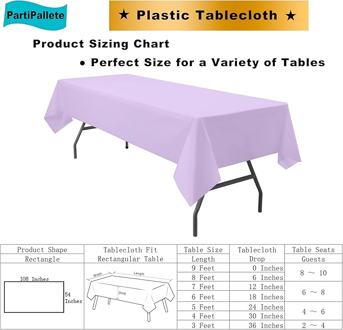 3-Pack Premium Plastic Lavender Tablecloth Disposable 54" x 108" Rectangle Lilac Table Cover Party Mauve PEVA Table Cloths for Parties Birthday Wedding Engagement,Light Purple