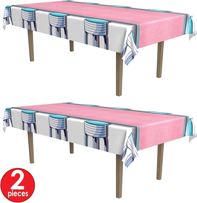 Beistle Soda Shop Stools Tablecovers 2 Piece, 54" x 108", Multicolor