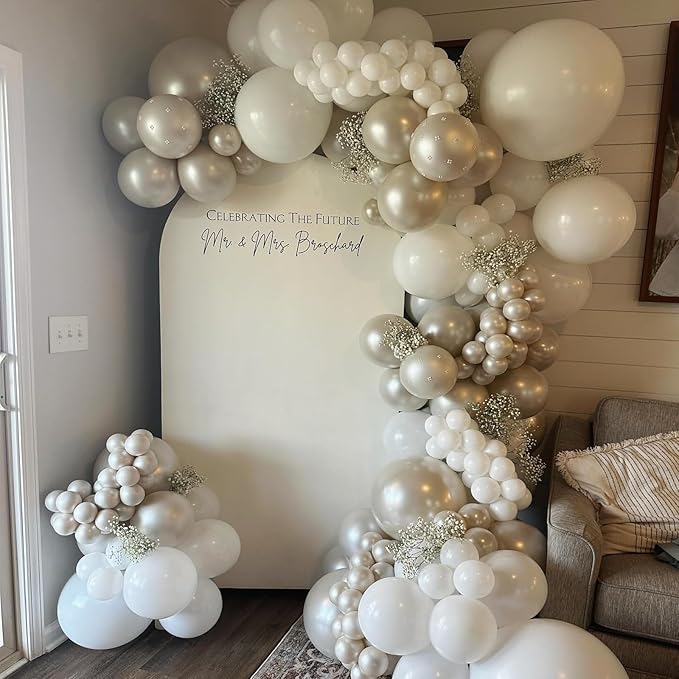 Pearl White Balloon Garland Arch Kit, Pearl Sand White and Pearl White Latex Balloons Long Balloons with Different Sizes for Wedding Engagement Bridal Shower Birthday Baby Shower Party Decoration