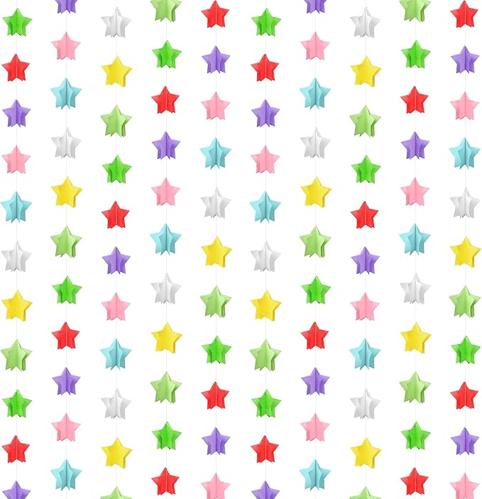 KatchOn, Multicolor Star Garland – Pack of 6 | Rainbow Garland for Classroom Decorations | Happy Birthday Decorations for Girls & Boys | Hanging Decor | Unicorn Party, Back to School Decorations