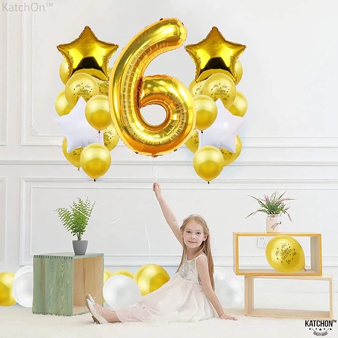 KatchOn, Giant Gold Number 6 Balloon - 40 Inch | 6th Birthday Balloon for 6th Birthday Decorations | 6 Balloons for Birthday | 6 Year Old balloon for 6 Year Decorations
