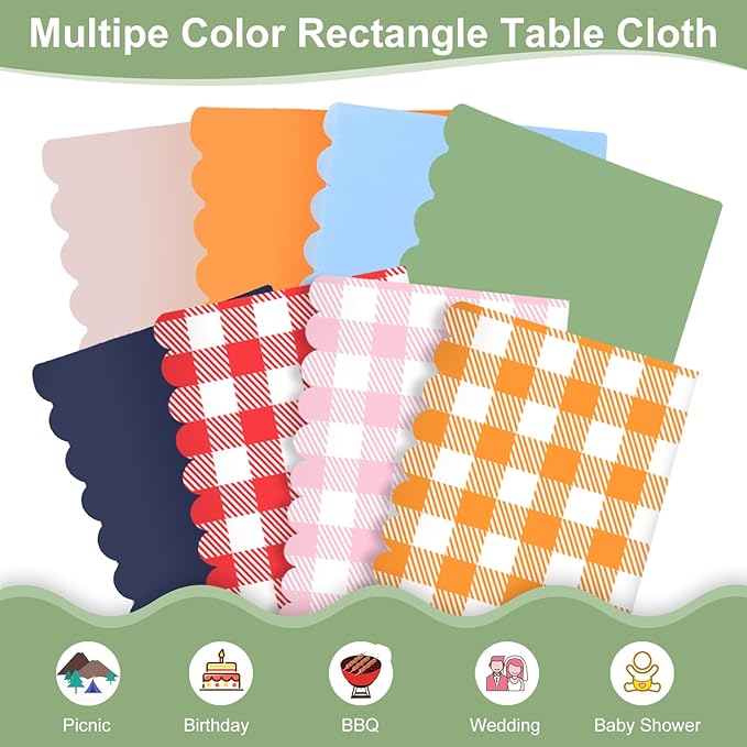 12 Pack Plastic Sage Green 54 X 108Inch Disposable Easter Scalloped Table Cloth, Waterproof Covers for Rectangle Table – Spring BBQ Picnic Wedding Bridal Shower Baby Shower Tea Party