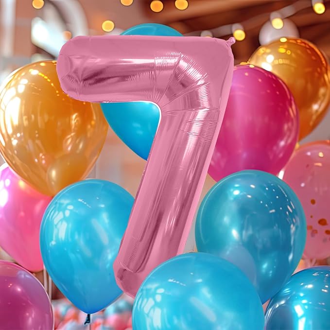 40 Inch Large Pink Number Celebration and Decoration Balloon for Birthday Parties, Graduations, Anniversaries, Weddings, Photo Shoots, Special Events - Helium Foil Mylar (Pink Number 7)