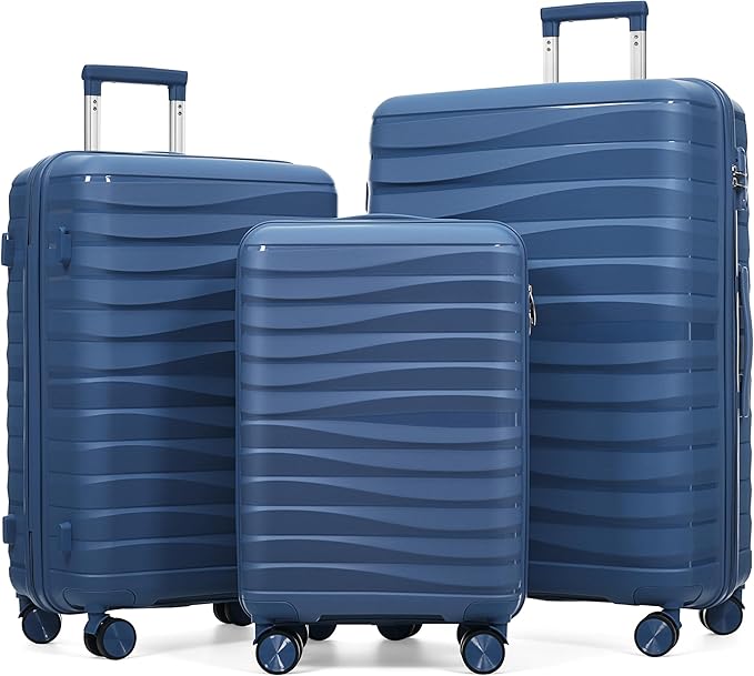 Hardshell Luggage Sets, Lightweight Wave Suitcases with Spinner Wheels, PP Blue